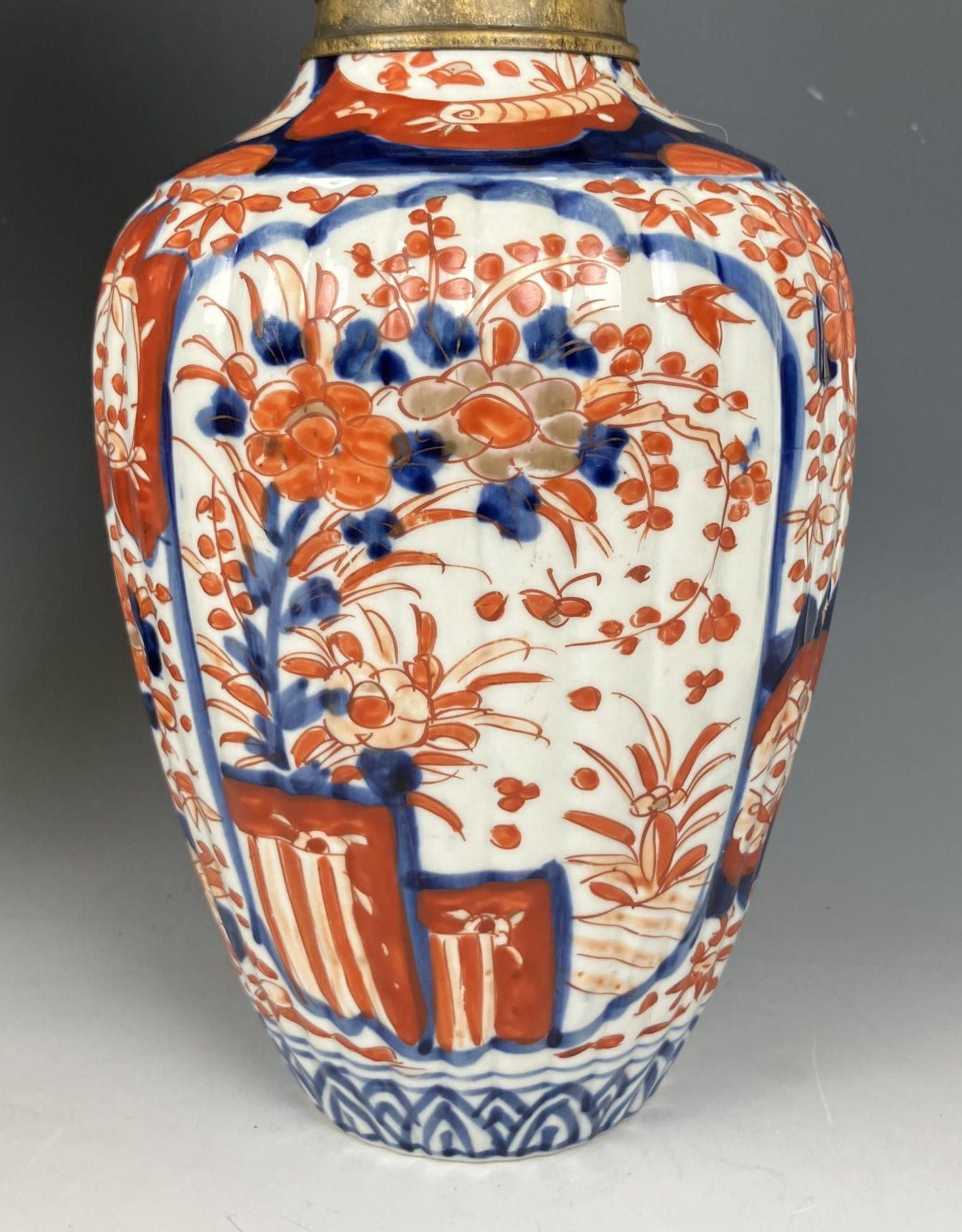 A Japanese Imari vase, converted to an oil lamp, with an acid etched glass shade, 46 cm high, and - Image 4 of 6