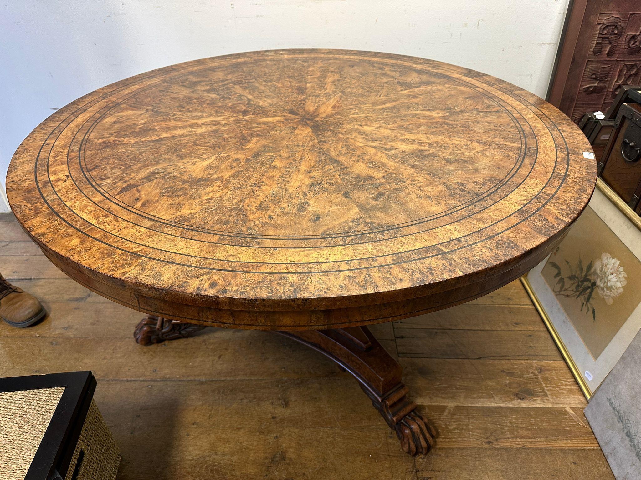 An early 19th century burr yew centre table, in the manner of George Bullock, the top with ebony - Bild 2 aus 18