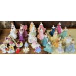 Assorted Royal Doulton and Coalport figures and floral encrusted ceramics (qty)