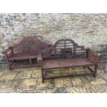 A pair of Lutyens style teak garden benches, 170 cm wide