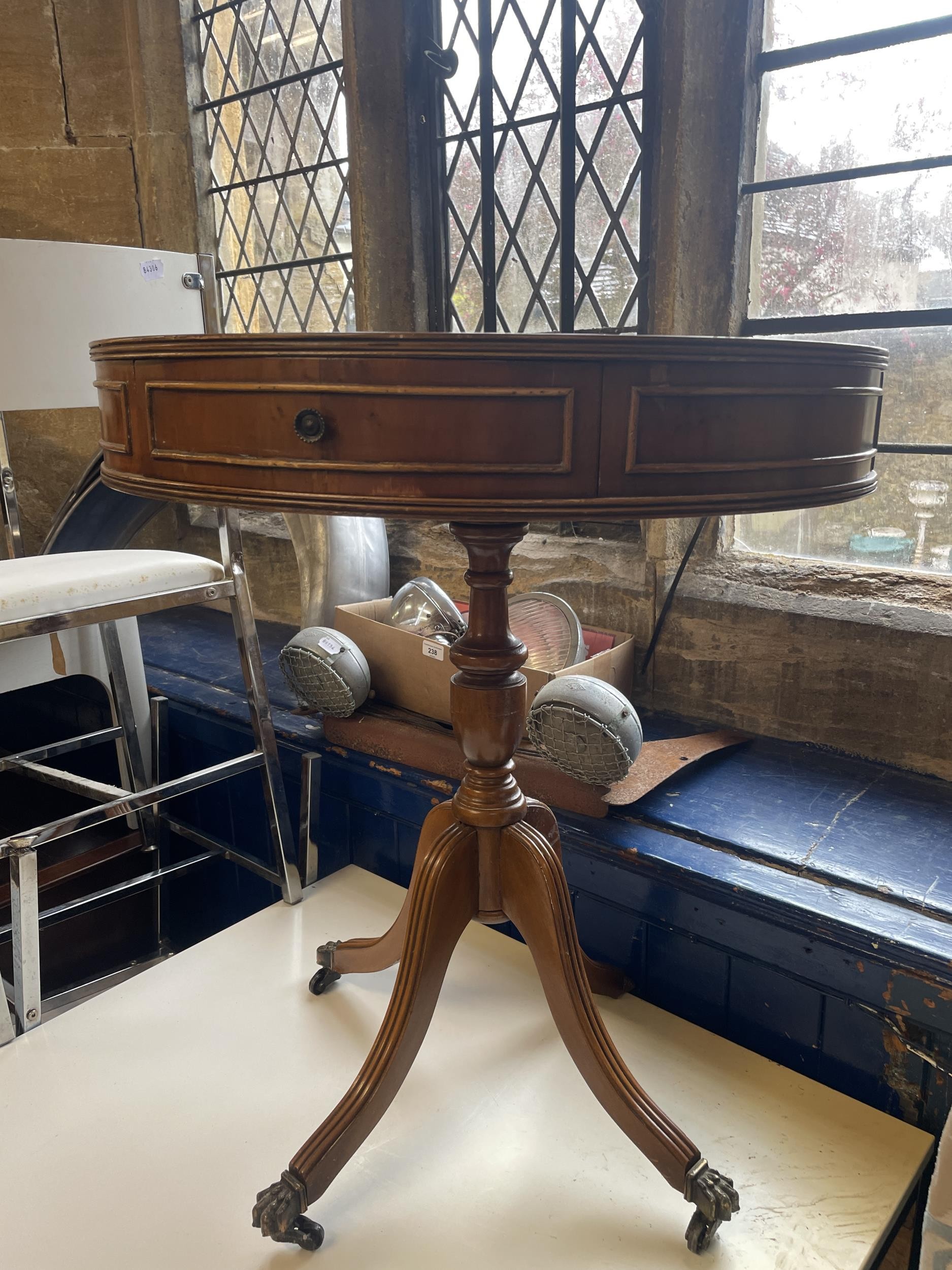 An oak chest, a dressing table, a drum table, a side table, a rocking chair, a single chair, and - Image 5 of 6