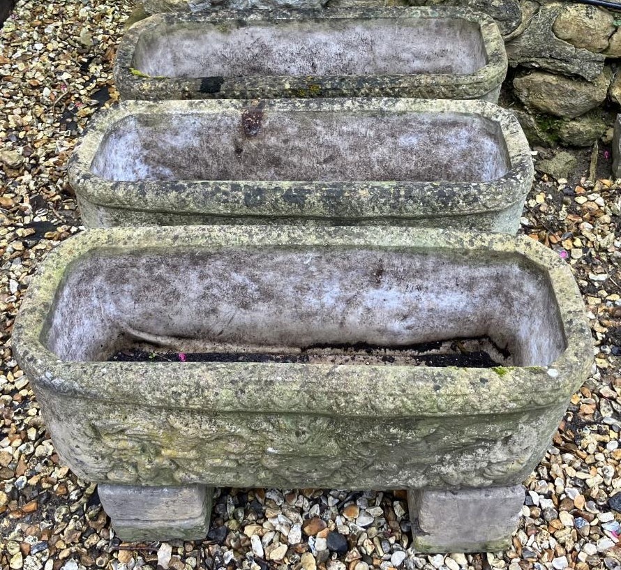 A set of three composite stone garden planters, 75 cm wide - Image 2 of 3