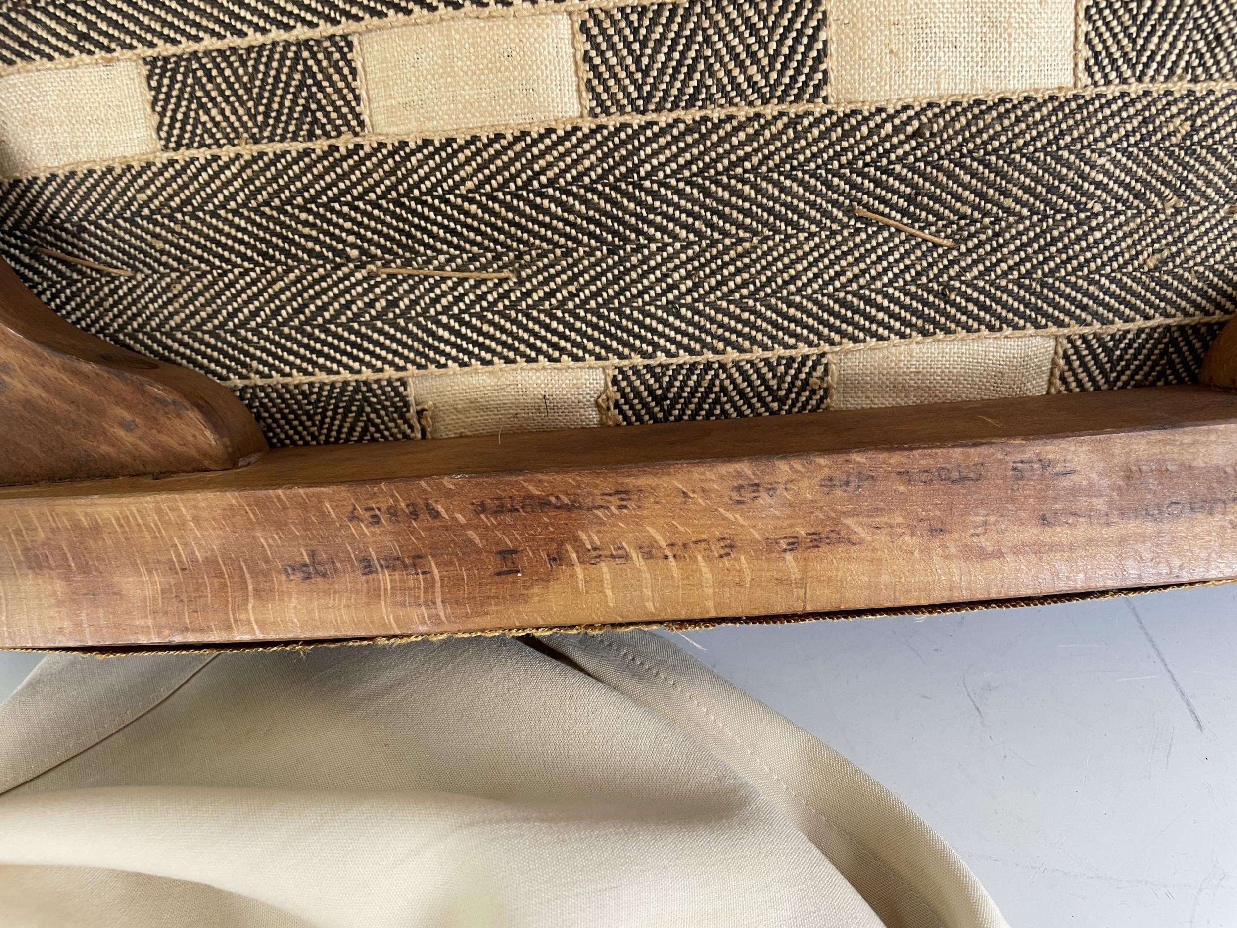 An Elizabeth II Coronation stool, the blue velvet seat on limed oak chamfered legs, stamped - Image 2 of 4