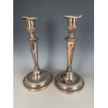A pair of silver plated candlesticks, silver plate and other items (box)