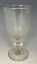 An 18th/19th century wine glass, four other glasses, a tyg, and two plates