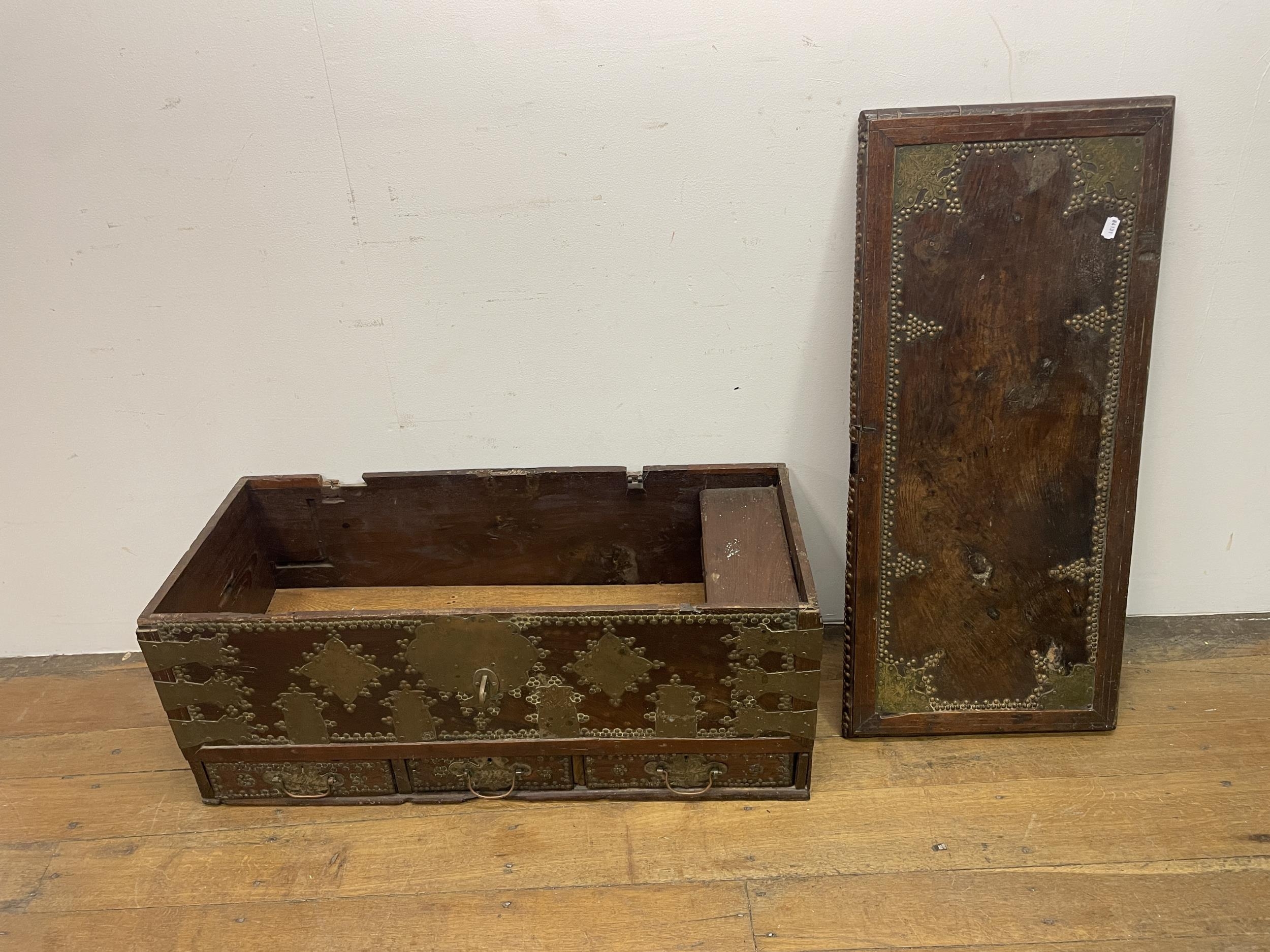 An Eastern mahogany and brass bound coffer, top loose, 106 cm - Image 2 of 2