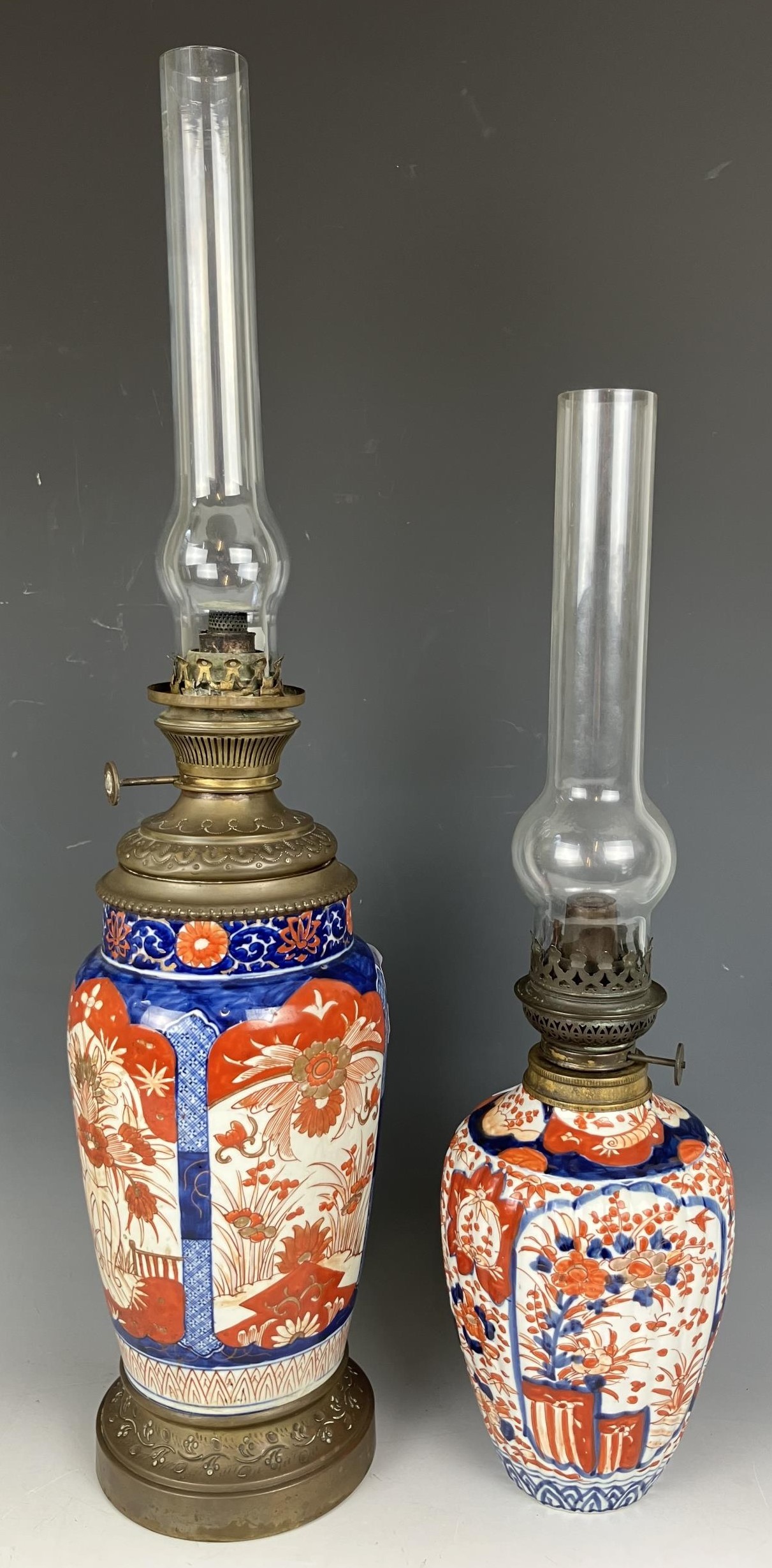 A Japanese Imari vase, converted to an oil lamp, with an acid etched glass shade, 46 cm high, and - Image 5 of 6