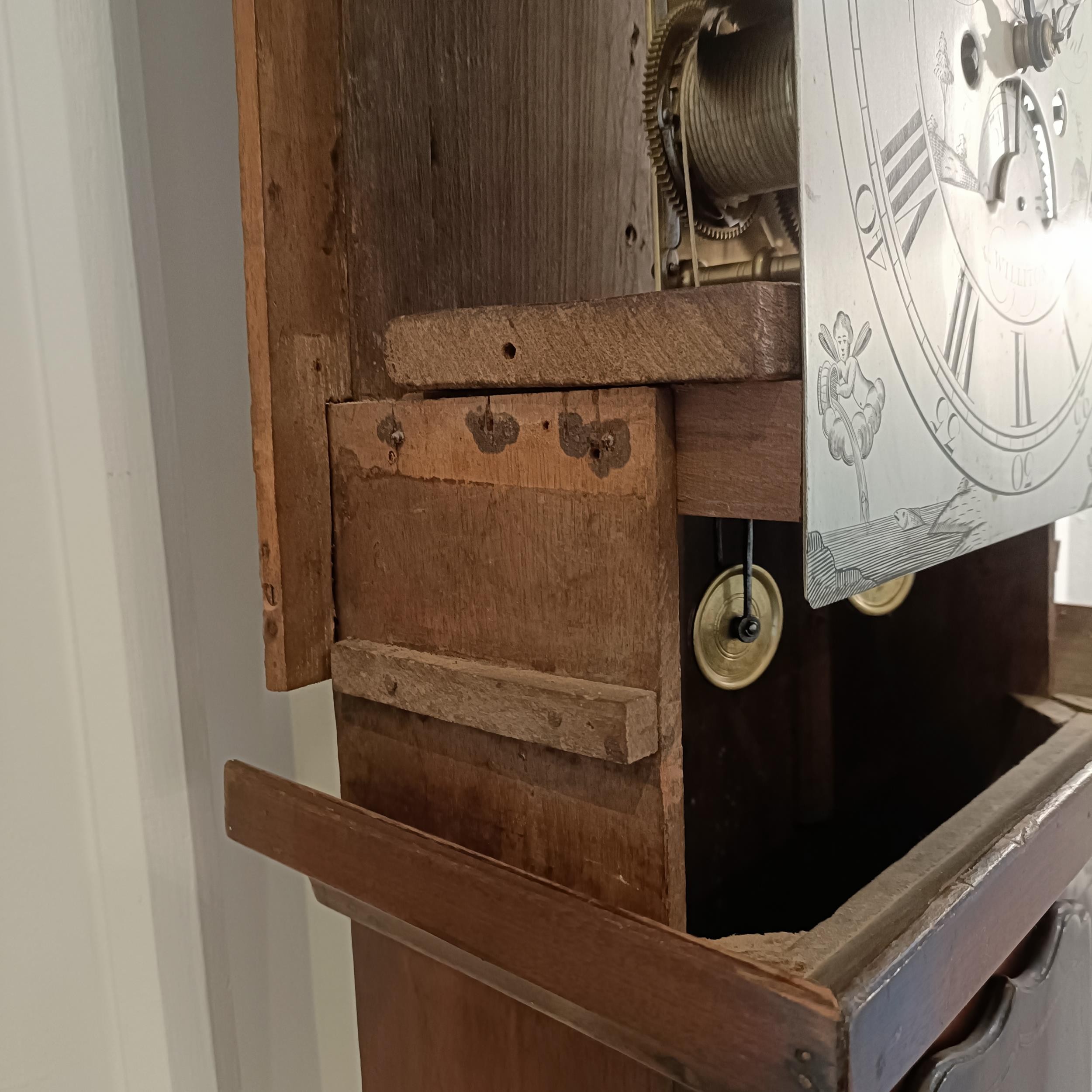 A longcase clock, the 30 cm arched square silvered dial, signed E D W Hunt, Williton, the chapter - Image 7 of 12