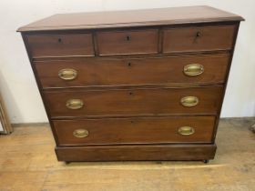A mahogany chest, of three short and three long drawers, 103 cm wide