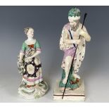 A porcelain figure of a young woman, 20 cm high, and another figure, 23 cm high (2)