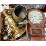 A wall clock, signed M Ruf, Porth, in a mahogany case, 73 cm, a brass and oak lamp base and assorted