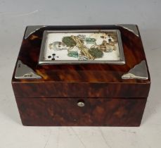 A 19th century tortoiseshell and silver mounted card box, 11 cm wide
