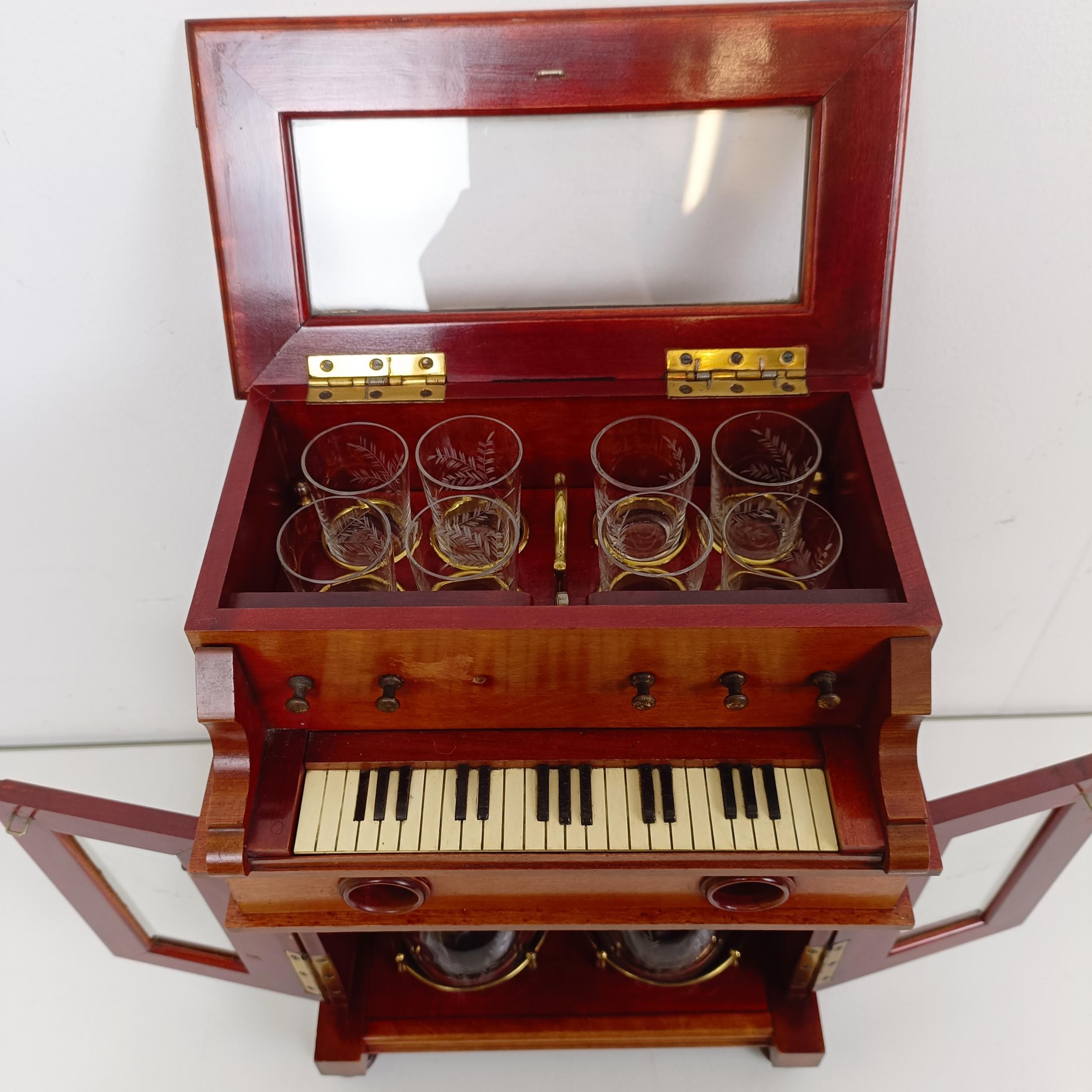 An early 20th century Continental musical tantalus/liqueur cabinet, in the form of a piano or organ, - Image 4 of 7