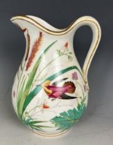 A 19th century Coalport jug, decorated birds, handle restored, a stand, and assorted other