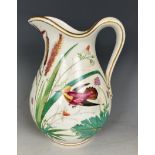 A 19th century Coalport jug, decorated birds, handle restored, a stand, and assorted other