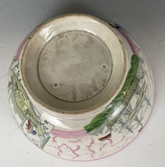 A 19th century Sunderland pottery lustre bowl, James & Sarah South, 1858, decorated ships, 29 cm - Image 7 of 8