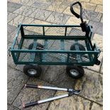 A metal garden cart, and a pair of garden loppers (2)