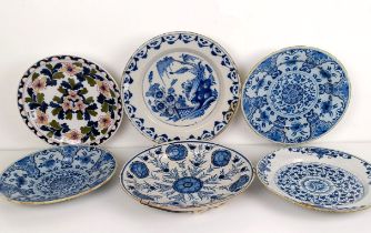 A Delft blue and white bowl, 31 cm diameter, and assorted other Delft (6)