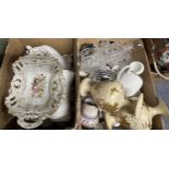 A pair of blush ivory vases, decorated butterflies and flowers, and assorted ceramics and other