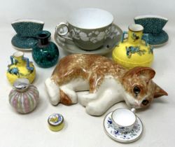 A Winstanley kitten, a pair of Royal Worcester matchstick holders, and assorted other ceramics (box)