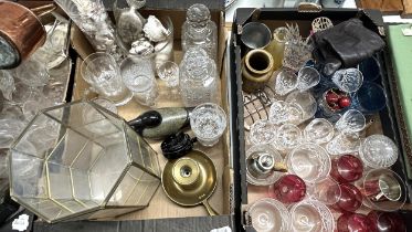 Assorted glassware, a copper kettle, other items and assorted pictures (4 boxes)