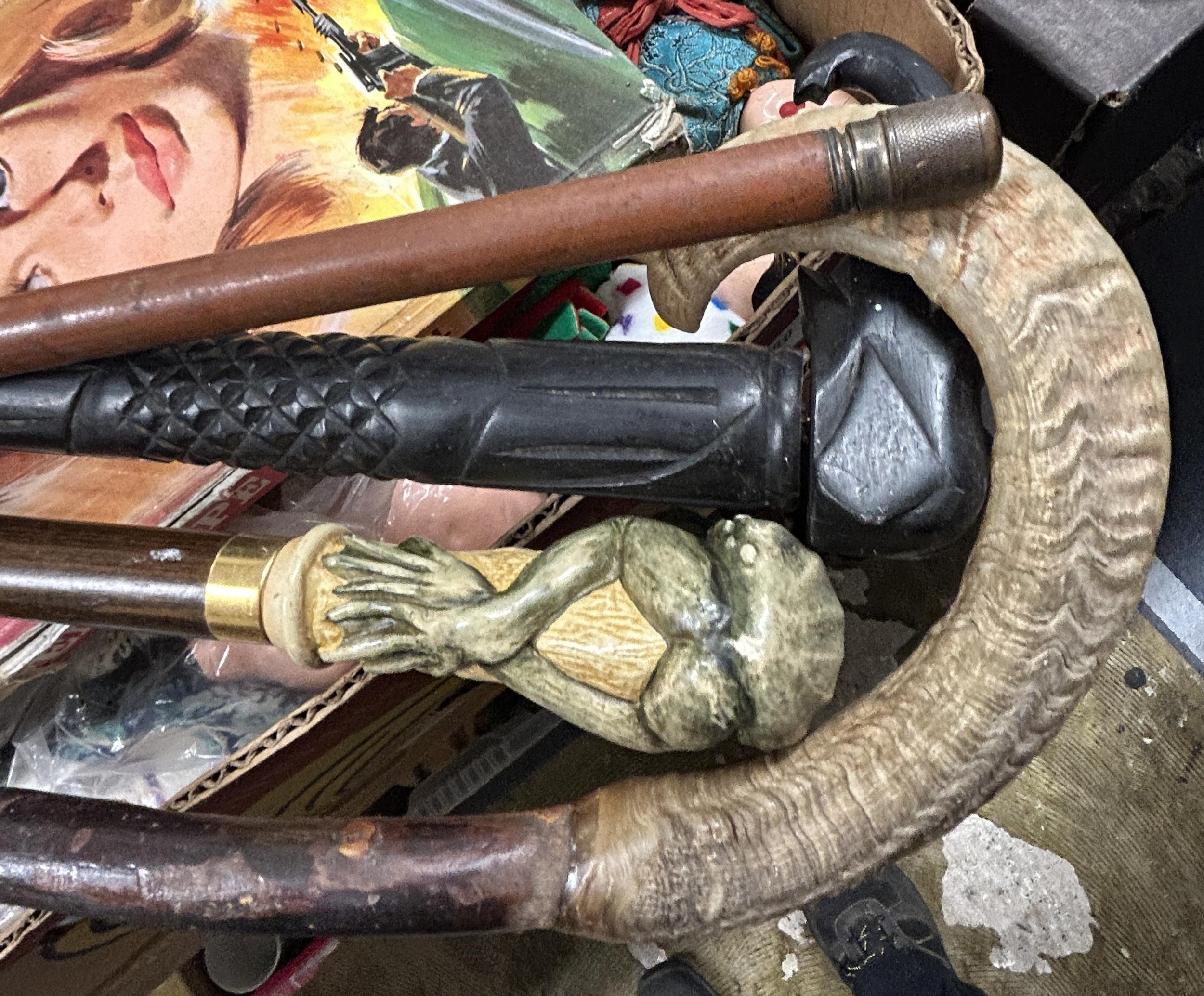 A horn handled walking stick, a chair, assorted dragon ornaments, ceramics, glass, vintage toys - Image 4 of 4