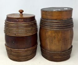A late 19th century barrel and cover, 28 cm high, and another similar, 31 cm high (2)