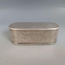 A 19th century Continental silver coloured metal snuff box, of rounded rectangular form, 121.5 g