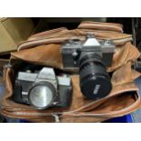 A Praktica camera, and assorted other cameras, lenses and photography equipment (box)
