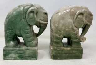 A pair of green stone bookends in the form of elephants, a Chinese soapstone carving, assorted