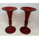 A pair of Venetian style ruby glass trumpet shaped vases, 27 cm high (2)