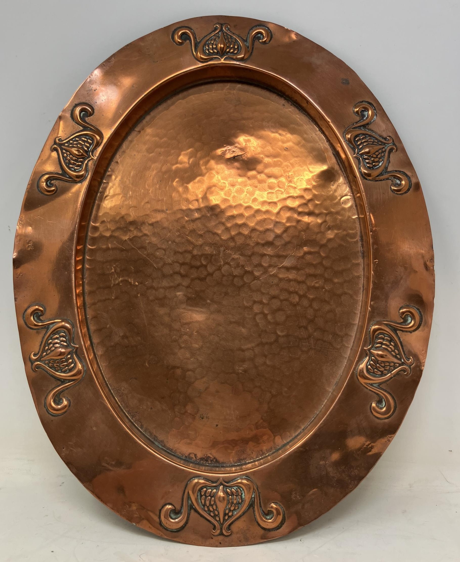 An Arts and Crafts style copper oval tray, an oak and silver plated smokers cabinet, assorted - Image 2 of 6