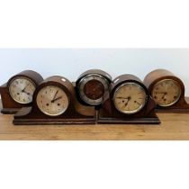 A mantel clock, in an oak case, four other clocks and assorted cameras (5 boxes)