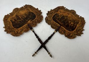A pair Victorian of hand screens, a pair of brackets, 35 cm wide, and another bracket (5) One of the