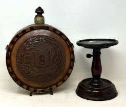 A late 19th century Dutch treen flask, initialled and dated 1886, 33 cm high, and with a turned wood