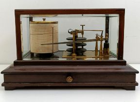 A barograph, by Reynolds & Bransom Ltd, of Leeds, in a mahogany case, 37 cm wide