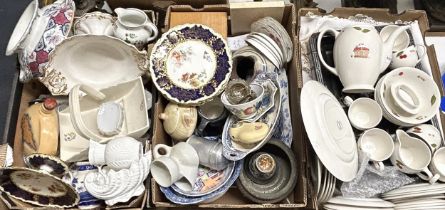 A Coalport shell dish, other ceramics, and assorted linen (3 boxes)