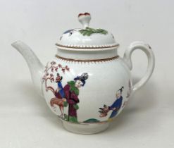 A mid-18th century Worcester porcelain teapot and cover, decorated Long Eliza pattern, in enamel