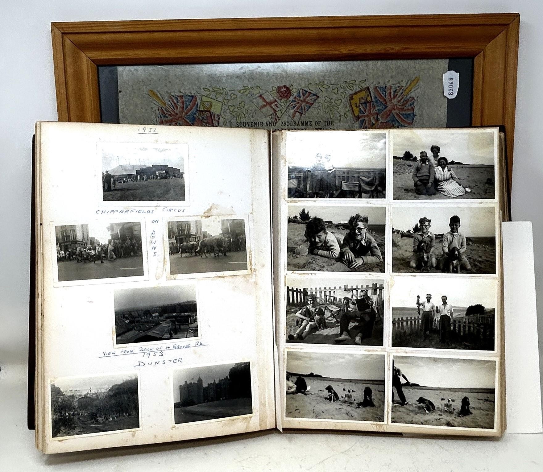 An early 20th century photograph album, with a carved wooden cover, contents of family portraits and - Image 4 of 5