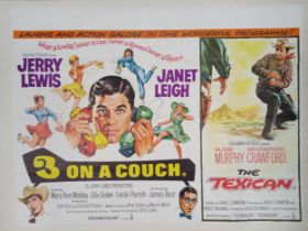 3 On A Couch/The Texican, 1966, UK Quad (Double Bill) film poster, 76.2 x 101.6 cm Folded