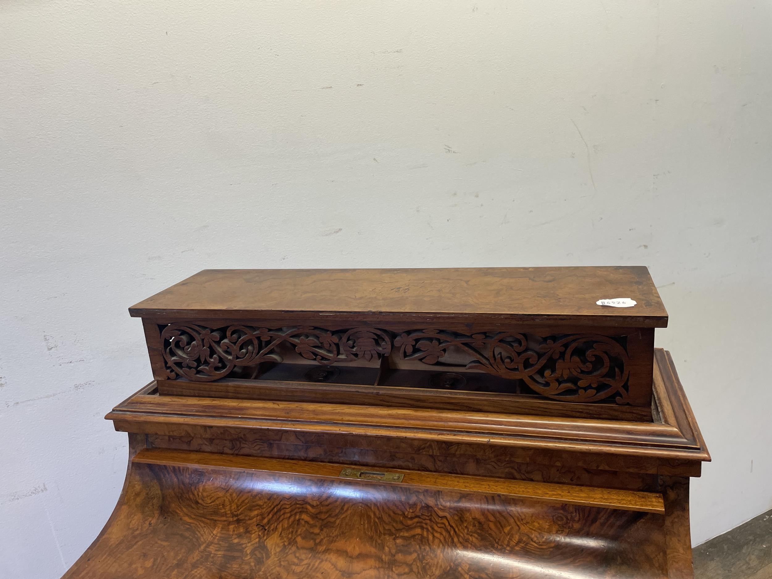 A 19th century walnut piano Davenport, with a rising superstructure, and hinged top to reveal a - Image 4 of 6