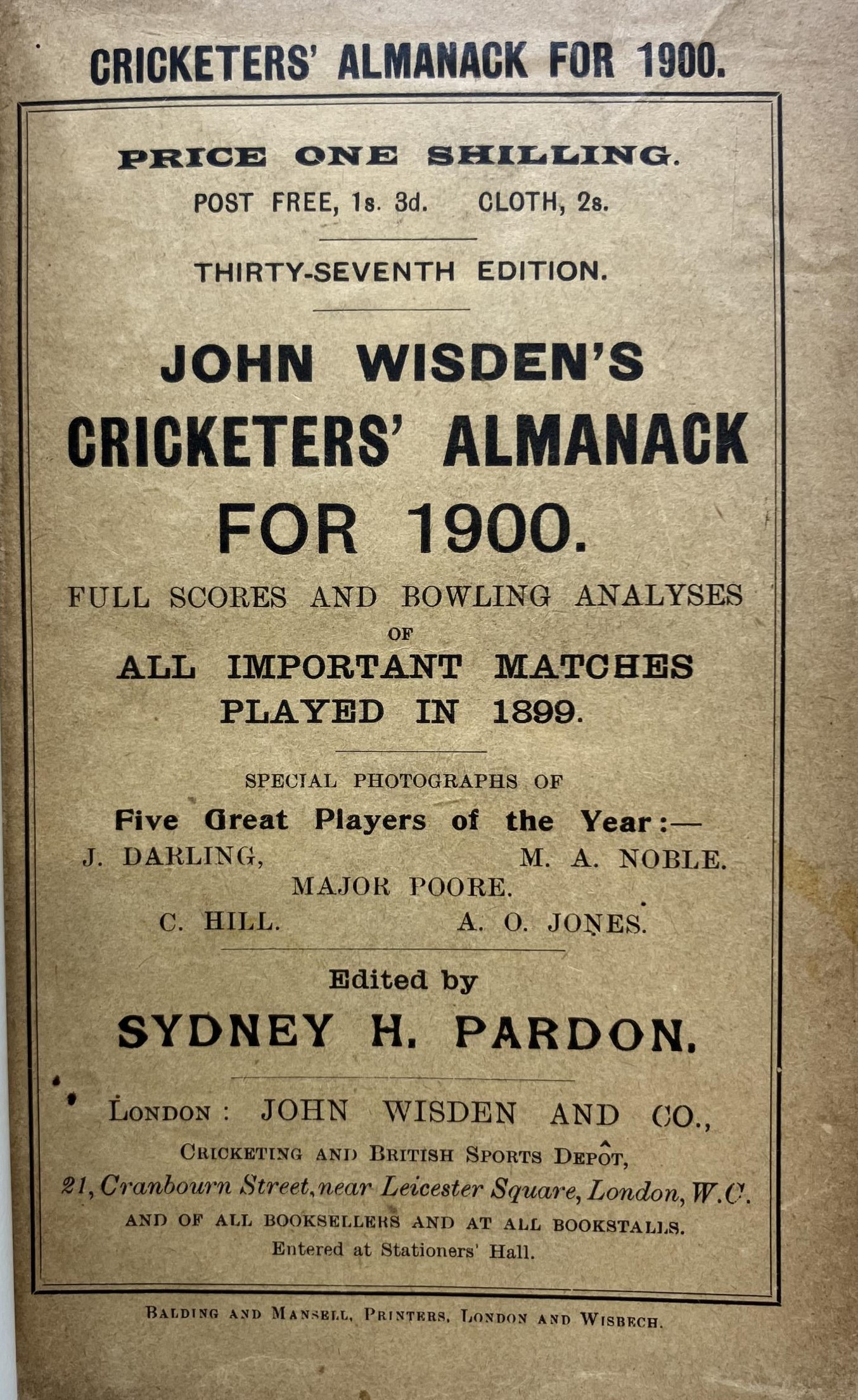 A Wisden Cricketers' Almanack, 1900  Provenance:  From the Harry Brewer Cricket Memorabilia - Image 3 of 4
