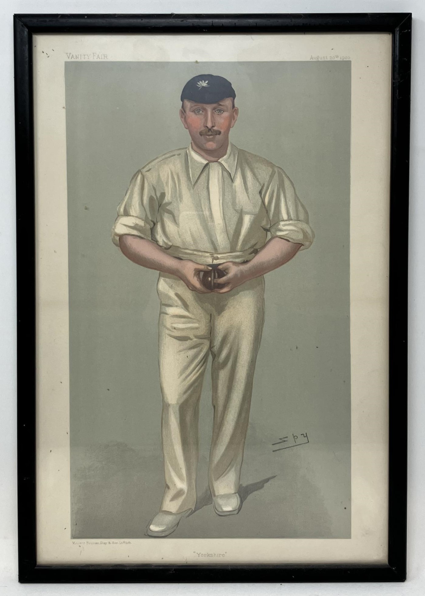 A Spy cricketing print, Yorkshire, 39 x 26 cm, and another The Champion County, 39 x 28 cm (2)