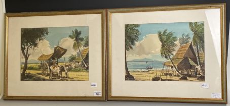 B Ibrahiy, landscape with a figure, 27 x 37 cm, and three other pictures (4)