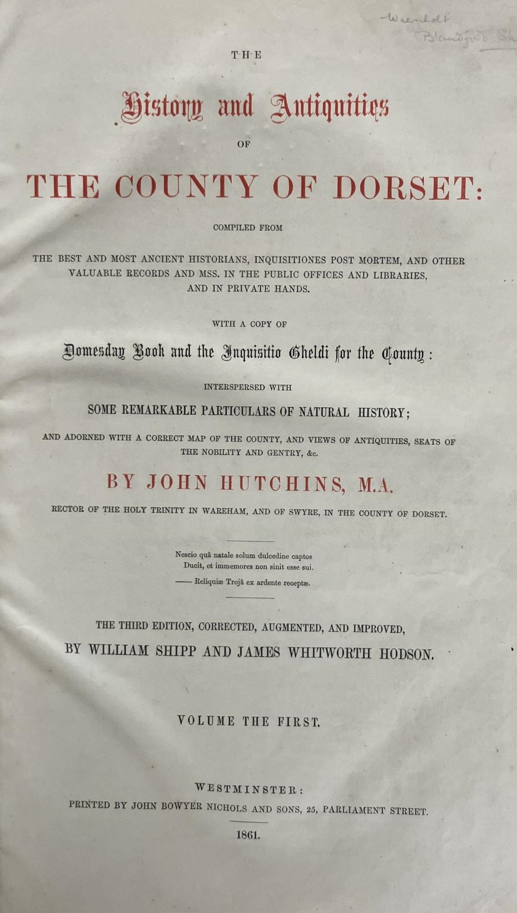 Hutchins (John), The History And Antiquities Of The County of Dorset, 4 vols. Sold with all - Image 3 of 3