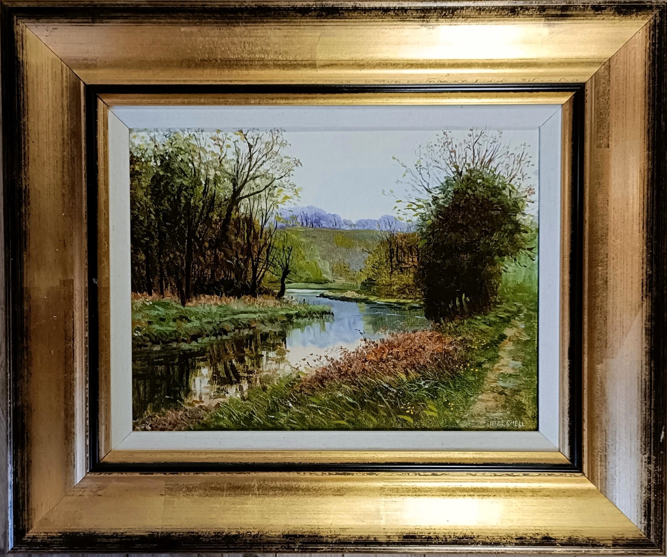 Peter Snell, landscape with a stream, oil on canvas, signed, 22 x 29 cm
