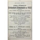 A Wisden Cricketers' Almanack, 1932 Provenance:  From the Harry Brewer Cricket Memorabilia