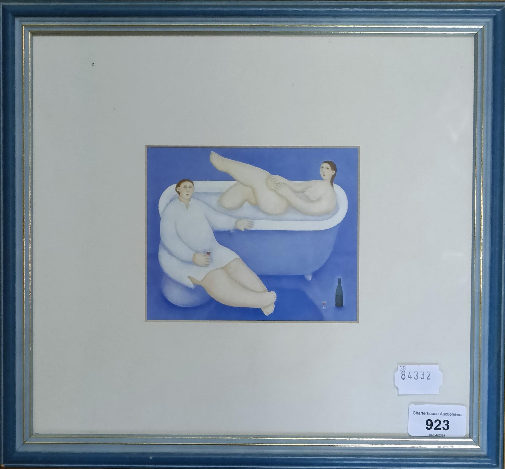 20th century, English school, two figures in the bath, watercolour, 10 x 14 cm