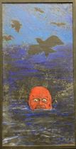 E P Barry, a bald man in deep water with crows flying above, oil on canvas, signed, 104 x 50 cm