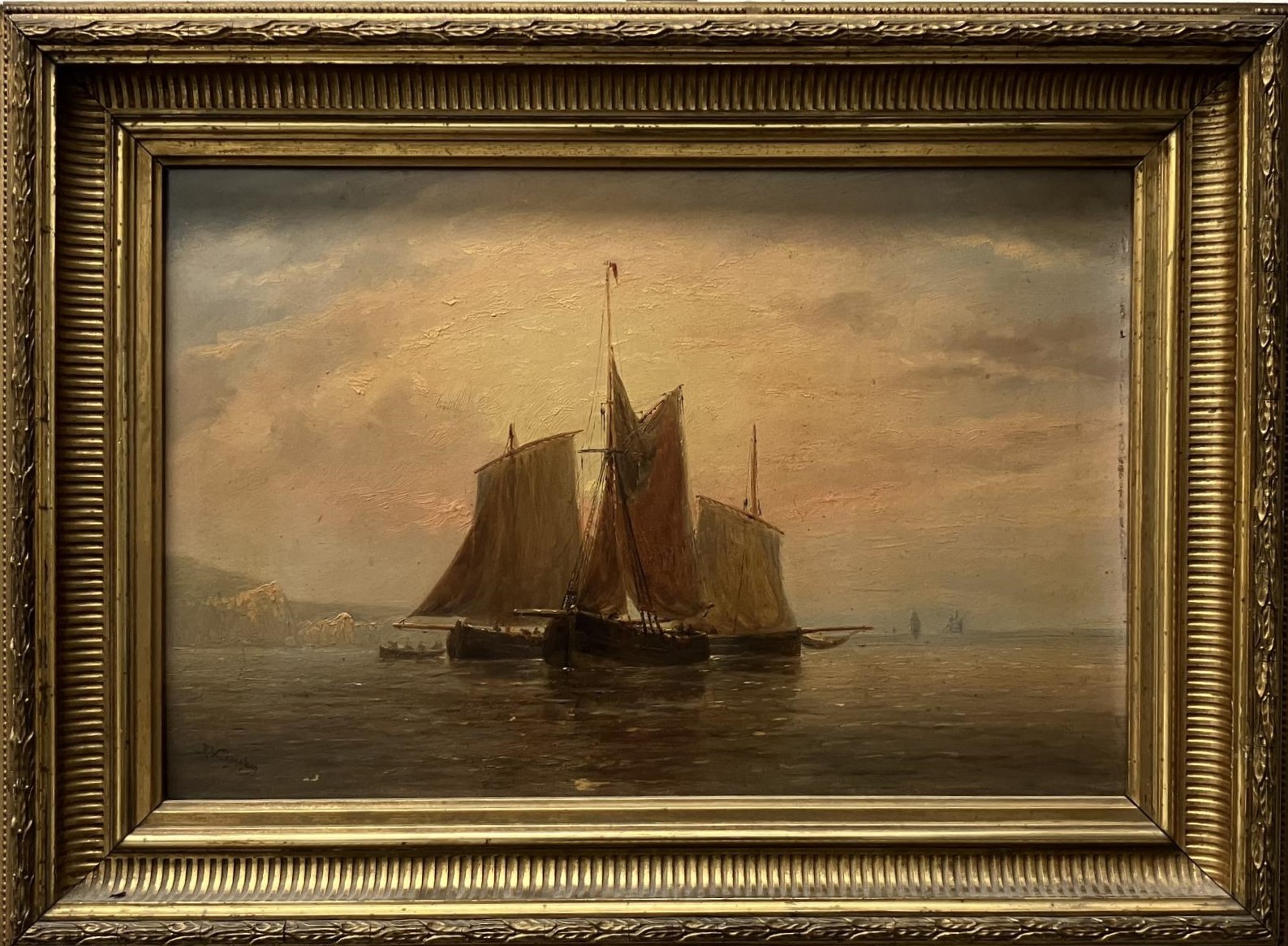 Robert Witherspoon (British 1842-1917), boats on a calm sea, oil on canvas, signed, and its pair, 30 - Image 2 of 2